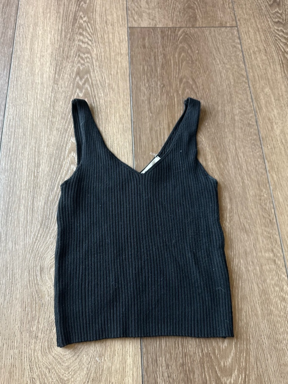 Cage Black Ribbed V-Neck Tank Top